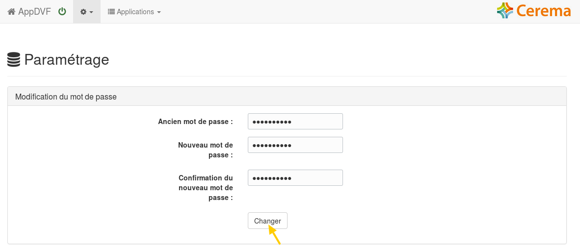 Changement mot de passe